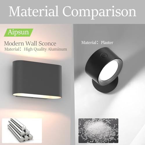Image of Aipsun Black LED Wall Sconces 1 Pack Indoor Modern Wall Lights Hardwired Up and Down Interior Wall Mount Light for Living Room Bedroom Hallway Warm White 3000K(with G9 Bulbs)