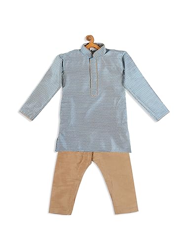 Image of VASTRAMAY Baby Boys Silk Blend Printed Infant Azure and Kurta Pyjama Set