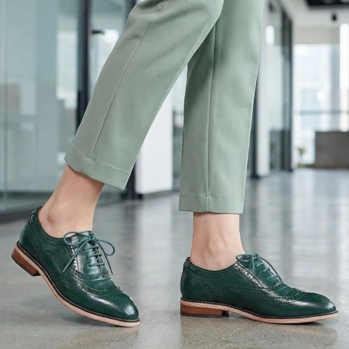 Image of Mona flying Women's Leather Perforated Lace-up Oxford Brogue Wingtip Shoes