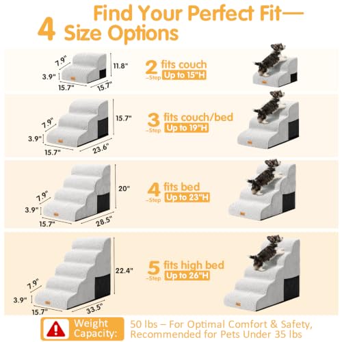 Image of Topmart High Density Foam Dog Steps 5 Tiers, Extra Wide Deep Pet Steps | Non-Slip Dog Stairs Ramp for Bed, Soft Foam Cat Ladder,Best for Older Injured, Older Pets, Cats with Joint Pain