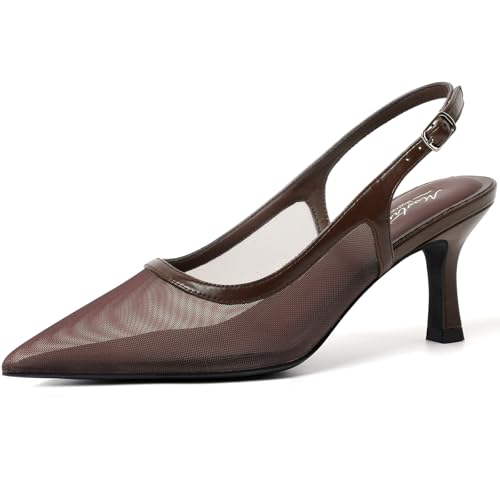 Image of Mostrin Kitten Heels for Women Slingback Pointed Closed Toe Heels Women's Pumps Shoes for Wedding, Party, Commuting