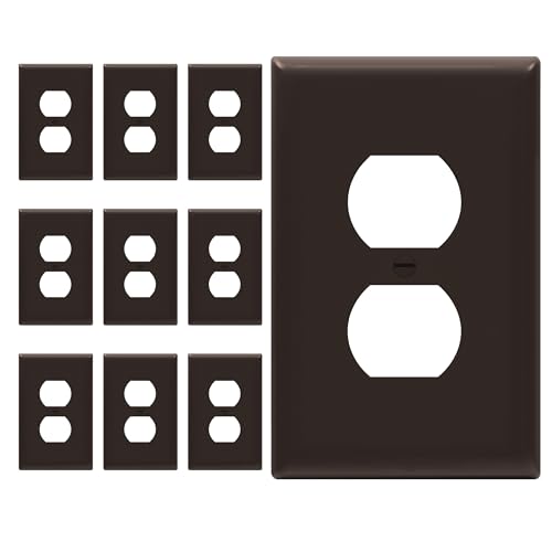 Image of ENERLITES Duplex Receptacle Outlet Wall Plate, Gloss Finish, Midway Size 1-Gang 4.88 inch x 3.11 inch, Unbreakable Polycarbonate Thermoplastic, UL Listed, 8821M-BR-10PCS, Brown (10 Pack)