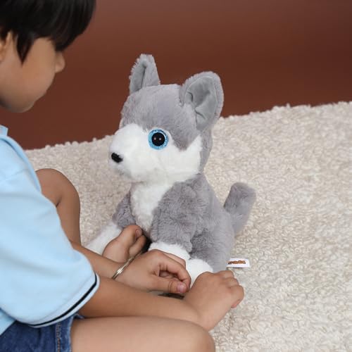 Image of Mirada Cute Grey Glittery Eyes Husky Dog Soft Toy for Girls /Kids | Stuffed Plush Animal | Soft Toys for Kids, Cute Soft Toys, Stuffed Animals, Animal Soft Toy, Cuddle Toy, Baby Gift, Gift Item | 25cm