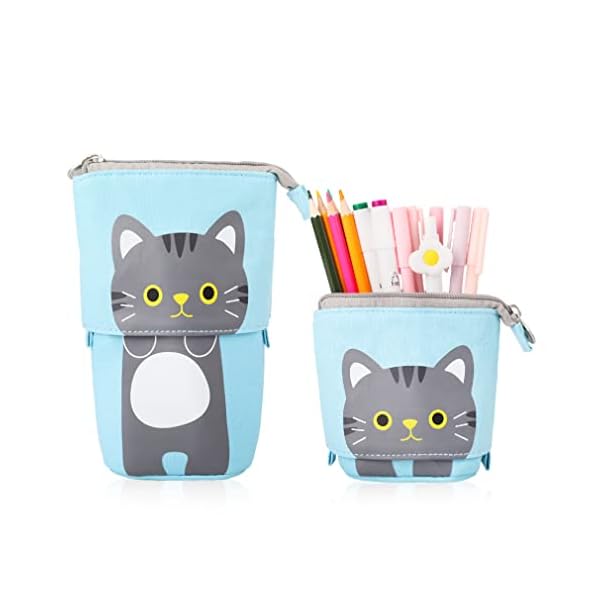iSuperb Leinwand und PU Verwandeln Mäppchen Etuischule Täschchen Federmäppchen Kosmetiktasche Organisator Süße Kätzchen…