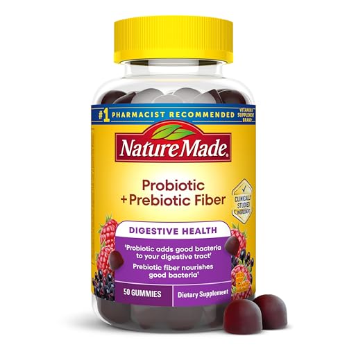 Nature Made Probiotic + Prebiotic Fiber Gummies for Daily Gut Health, Fiber Supplement with Probiotics for Digestive Health Support, 50 Gummies, 25 Day Supply