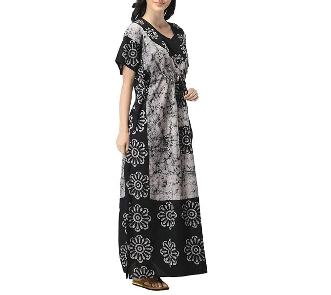 Image of Onekbhalo Women's Cotton Floral Kaftan Nighty Maxi Gown (OK Free Size)
