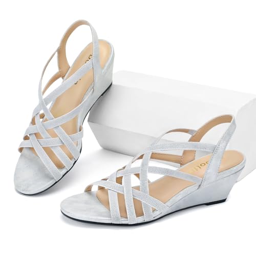 Women's Wide Width Wedge Sandals Wedding Party Dress Sandals Elastic Strap Open Toe Low Heel Comfortable Casual Summer Shoes3