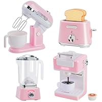 Kids Kitchen Toy Appliances Playset,Pretend Play Toy Set with Coffee Maker/ Toy Mixer / Play Toaster / Juicer Machine,Toddler Cooking Accessories Set,Birthday Gifts for Boys Girls (Pink)