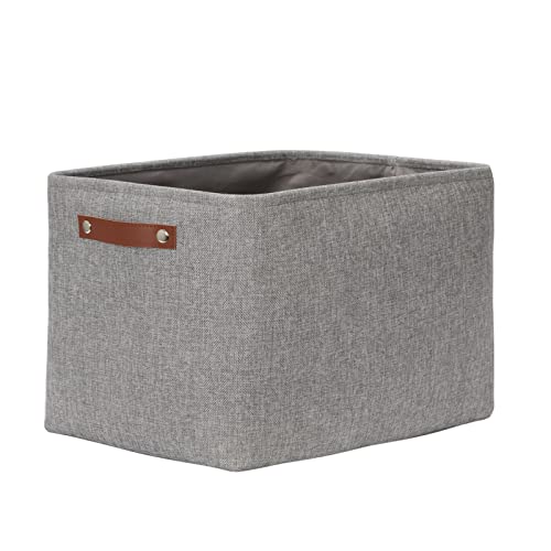 Image of DULLEMELO Collapsible Linen Storage Basket Large 16 inchx12 inchx12 inch Tall Rectangular Fabric Storage Bin for Organizing [1 Pack] Grey