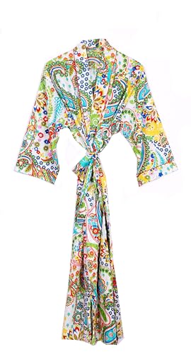 Image of Pure 100% Cotton Robe For Womens Bathrobe Dressing Gown Long sleepwear Free Size Kimono
