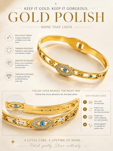 Image of Stylish Gold Plated Bangle for Women | Daily Use Stainless Steel Kada | Anti-Tarnish Waterproof Cuff | Multicolour Crystal Evil Eye | Daily Wear Bracelet For Womens | Premium Gift For Girl