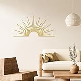 YATEASLU Gold Metal Sun Wall Decor,31.5'x15.7' Modern Geometric Wall Art for Living Room, Bedroom, Office,Stylish Indoor Sun Sculpture Home Decor