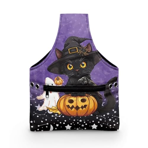 Image of KUIFORTI Cat Yarn Bag, Pumpkin Knitting Crochet Bag, Ghost Yarn Storage Bag Organizer, Halloween Gifts for Women Wrist Bag, Yarn Tote Bags for Crocheting, Holding Yarn, Knitting Needles, Small Size
