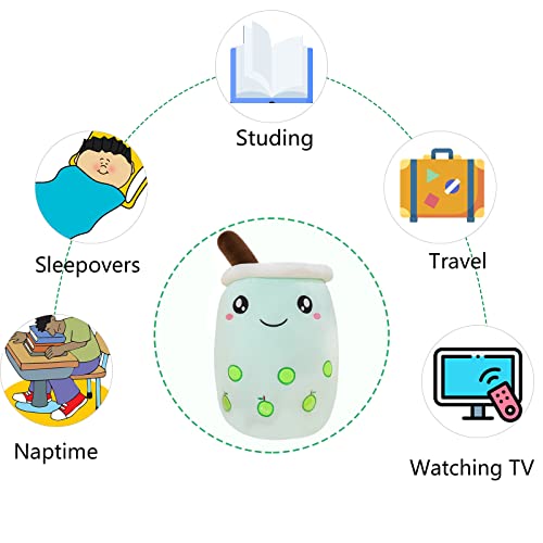 HICAS Bubble Tea Kuscheltier,Cartoon Plüschpuppen Lustiges Milchtee Softpuppe Teetasse Kissen Bubble Tea Plüschtier Kinderspielzeug Geburtstagsgeschenk 35 cm/13.7 inch,Grün A