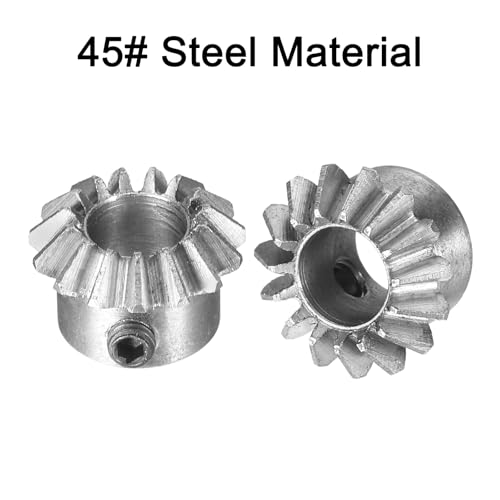 Image of uxcell 2pcs Bevel Gear 0.8 Module 1:1 Reduction Rate 15T 6mm Hole Dia Bevel Pinion Gear 45# Steel, 45 Degree Steering Gear for Hardware Mechanical Rotation, Silver