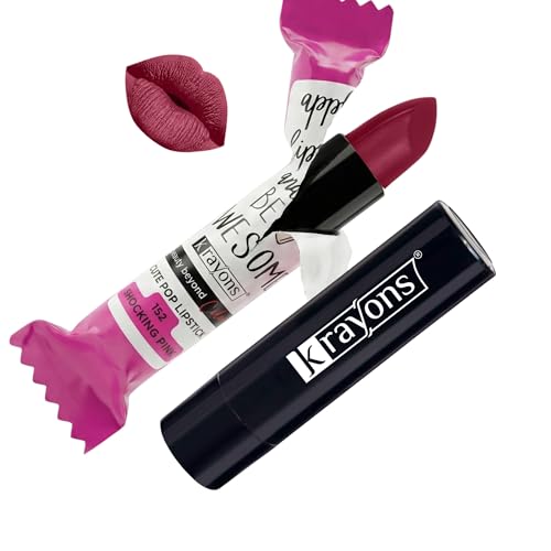 Image of Krayons Cute Pop Lipstick - Shade 152 Shocking Pink, India's 1st Twist-Wrap Style | Long Stay Waterproof Matt Lipsticks for Women | Rich Pigmented Daily Wear Matte Lip Stick, 3.5g