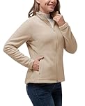 33,000ft Womens Fleece Jackets Ladies Lightweight Warm Full Zip Coat Breathable Microfleece Ladies Sweater Casual Long Sleeve, Ideal for Travelling Outdoor Sport Light Khaki L
