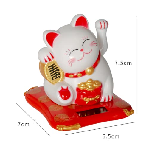 DEWIN Waving Cat, Solar Powered Cute Fortune Cat Good Luck Wealth Welcoming Cats for Home Display Car Decor (White) - Image 2