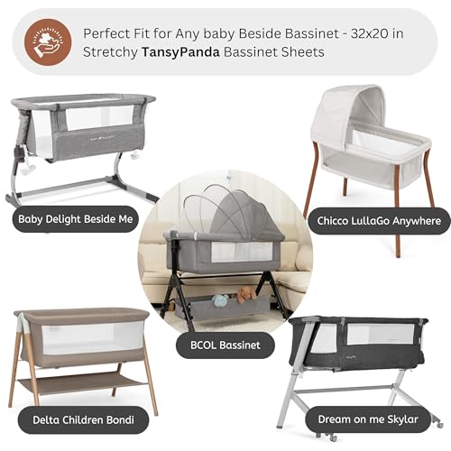 Image of Muslin Bassinet Sheets for Baby Delight Beside Me, BCOL, Chicco LullaGo, Delta Children Bondi, Skylar, Semphis by TansyPanda, 3PC, 20x32 in, Ultra Soft, Breathable, Snug Fit, Unisex Boys Girls, Brown