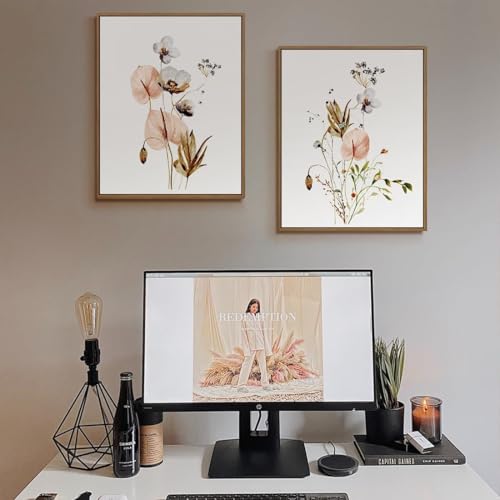 Plante et fleurs roses blanches tableau minimaliste aquarelle botanique lianyibo