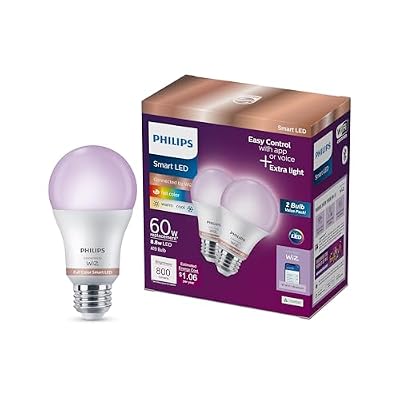 Philips Smart Lighting Connected Light Bulbs, 2-Pack, Color A19 60W 800LM E26 Indoor LED Lights, Smart Bulbs with Motion Detection, Control with Voice or App