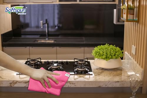 Image of SOFTSPUN Microfiber Cleaning Cloths, 50X50 cms 5pcs Towel Set 340 GSM Pink! Highly Absorbent Lint and Streak Free Multipurpose Wash Cloth for Kitchen Car Window Stainless Steel Silverware.