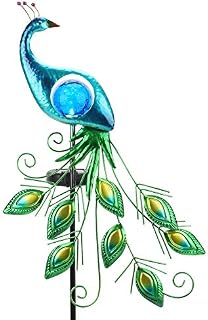 Garden Solar Lights Stake, CHINLY Metal Peacock Decor Solar Garden Lights Solar Peacock Stake for Outdoor Patio Yard Decorations (Blue Lampshade)