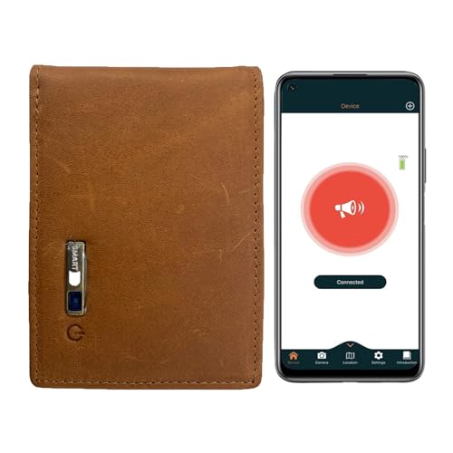 Anti-Lost Bluetooth Wallet Tracker & Finder GPS Position Location Credit Card Holder for Men Leather Men's Wallets Cion Pocket ID Window Multifunctional with Money Clip Gift Box (Coffee)