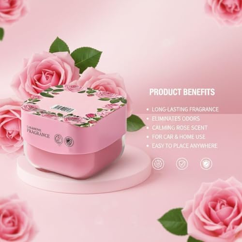 Image of Pink Rose Air Freshener | Long-Lasting Fragrance for Car, Washroom, Room, Home & Office | Odor Eliminator Gel for Fresh, Pleasant, Invigorating Aroma (90 gm.)