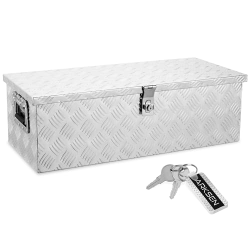 ARKSEN 30" Heavy Duty Aluminum Truck Bed Tool Box, 5-Bar Tread Plate Pickup Truck Storage Toolbox with Side Handles, Lock & 2 Keys, Weather Resistant
