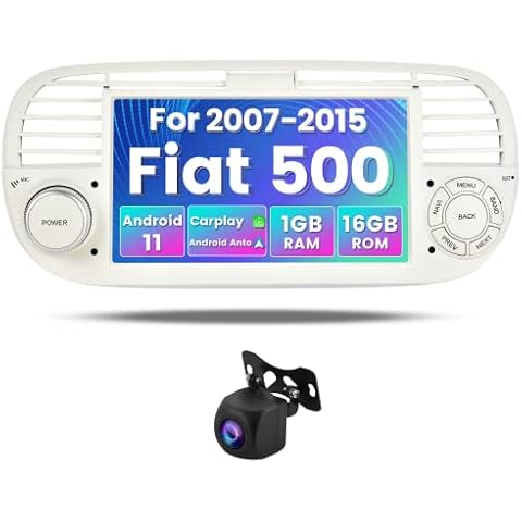 Hikity Android 11 Car Stereo for Fiat 500 2007-2015 with CarPlay Android Auto 7" touch Screen Car Radio with Sat Nav WiFi BT USB SWC RCA FM RDS Rear View Camera for Fiat 500 2007-2015 Cover