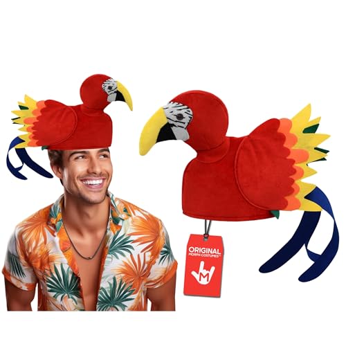 Morph Parrot Head Hat for Adults for Jimmy Buffet Fans Tropical Funny Crazy Silly Party Hats Colorful Macaw Bird Costume Cap Feathers Beak Tail Luau Beach Zoo Halloween Cosplay One Size
