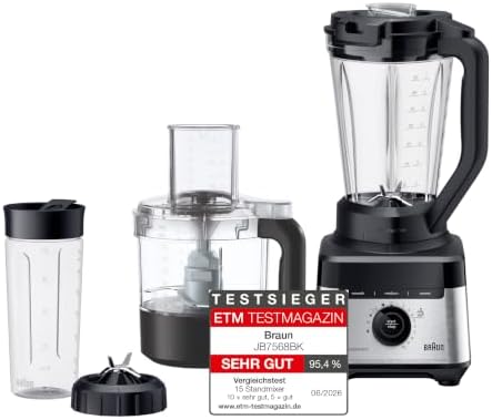 Braun PowerBlend 7 – Hochleistungs-Standmixer mit 30.000 U/min für cremige Smoothies, Shakes & Saucen, TriAction-Mixkrug, iTextureControl, Smoothie2Go 600 ml To-Go Becher, 1400W, S