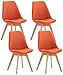 CLP Set 4 Sedie Pranzo Imbottite Linares In Plastica E Similpelle I Stoffa I Velluto I Sedie Scandinave Design Nordico Telaio In Legno, Colore:arancione, Materiale:Stoffa