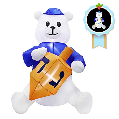 PARAYOYO 1.2m Navidad Inflatable Bear Decoration Chanukah Inflatables Bear Bear Hold a Dreidel Decorations Christmas for Home Garden Lawn Yard Interior Al Aire Libre