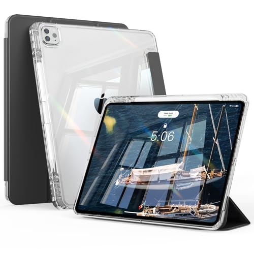 ZOPSGYU �Ή�iPad Air 13�C���` �P�[�X M4/M3/M2 �Ή�iPad Pro 12.9�C���` ��6/5���� �P�[�X �u���b�N | �����o�b�N�J�o�[ �O�܃X�^���h �y���V���z���_�[�t�� Pencil ���C�����X�[�d�Ή� �ϏՌ� ���^ �y