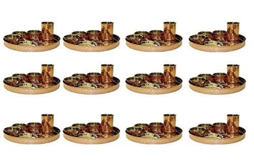 Copper Steel Dinnerware Thali Set Indian Handmade Copper Hammered Dinnerware Set Ayurveda Health Benefit Lunch/Dinner Serving Plate Set Home Hotel Restaurant (8 Pc) By Mandala Handloom (2 Dinner Set) #TOP1