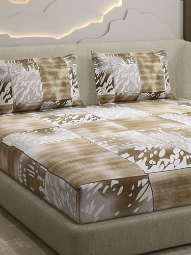 Monte Carlo Beige Printed 104 TC Double Bed 1 Bedsheet with 2 Pillow Cover 3