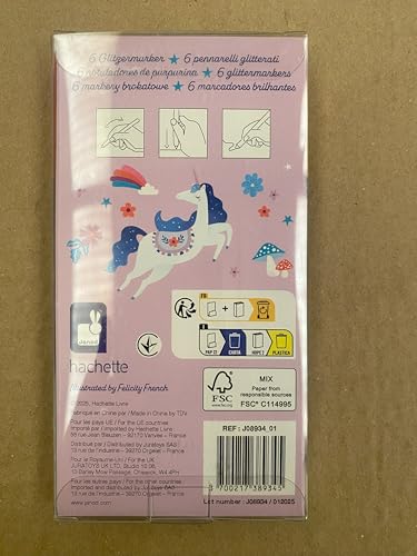 Janod, 6 Glitter Effect Markers, Unicorn Theme, 6 Colours, Magic Marker for Drawing Colouring, Crafting Art Crafts - Image 4