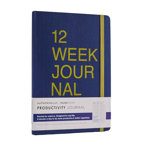 Image of myPAPERCLIP 12 Weeks Productivity Journal | A5 Size, 200 Pages, 80 GSM | Daily log, Goals for the day, Reminders | Bookmark, Elastic closure, Section thread-bound (Blue Berry)
