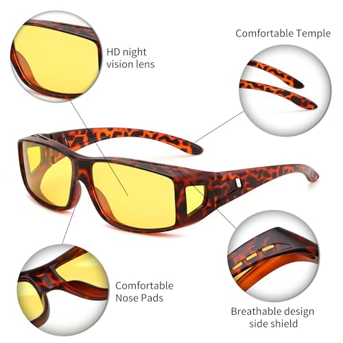 FEISEDY Night Driving Fit Over Glasses Sunglasses for Men Women,Polarized Wrap Around Yellow Sunglasses UV400 B2593