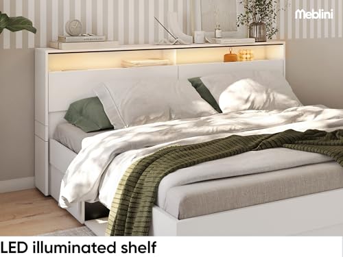 MEBLINI Funktionsbett 180x200 SMARTEE mit Lattenrost aus Holz - Schrankbett mit LED - Bett mit Stauraum - Doppelbett mit Schubladen - Stauraumbett - Bettkästen mit Aufbewahrung - Weiß/Schwarz – Bild 6
