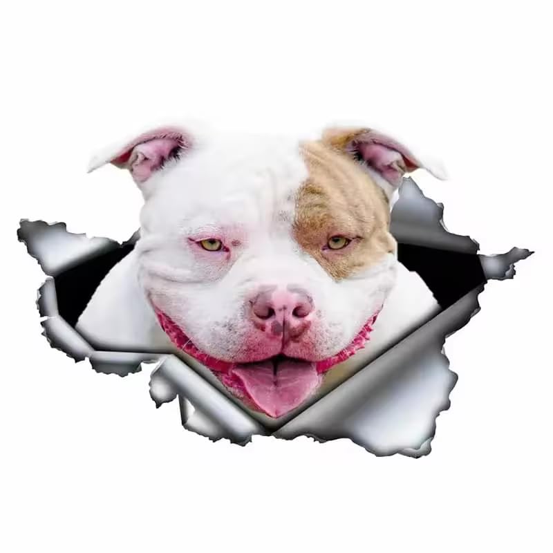 Pitbull Aufkleber, 3D Zerrissener Effekt, Reflektierendes PVC, Wasserfest, Lustiger Haustieraufkleber für Auto, Kühlschrank, Laptop, Mehrfarbig ((15cm/5.91inch))
