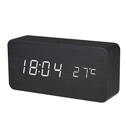Baldr Wooden Alarm Clock Digital, Black Wood White Light, 5.9”L * 1.57”W * 2.76”H (Cl0929Bw1) #TOP9