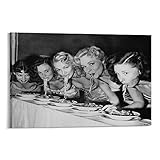 Woman Eating Spaghetti Poster Black And White Vintage Poster Pasta Print Poster Dining Room Decor Ki