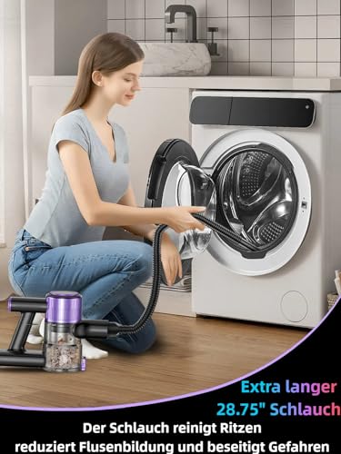 SUXIANGVAC Akku Staubsauger 45000Pa/500W/45Min, Staubsauger Kabellos Laufzeit mit LED Display und Anti Tangle Bürste, 73cm Ausziehbarer Schlauch für Hartböden Teppiche Tierhaare,Violett