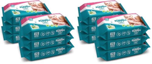 Image of Amazon Brand - Supples Baby Wet Wipes | 432 Wipes | 72 Wipes x 12 Packs | Enriched With Aloe Vera and Vitamin E | Alcohol-Free and Paraben-Free | Pure Water-Based formulation