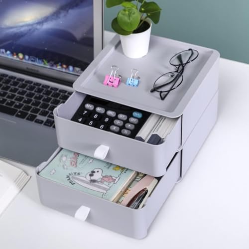 Image of Eono White Storage Box Drawer - Multipurpose Plastic Desktop Stackable Organizer For Student Stationery And Office Supplies (3)