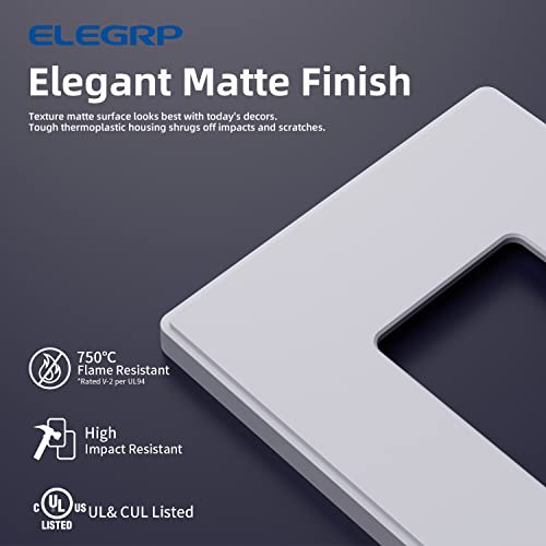 Image of ELEGRP 1-Gang Screwless Decorative Wall Plates, Mid-Size Unbreakable Thermoplastic Faceplate Cover for Decorator Receptacle Outlet Switch, UL Listed (20 Pack, Matte White)