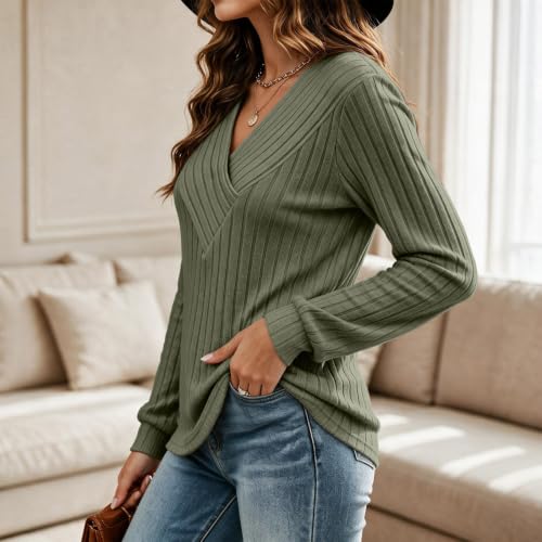 Women's Sweaters V Neck Knit Pullover Slim Fit Trendy Fall Sweater Tops - image 8